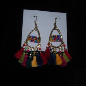 Earrings, tribal look,beads /yarn,NWOT